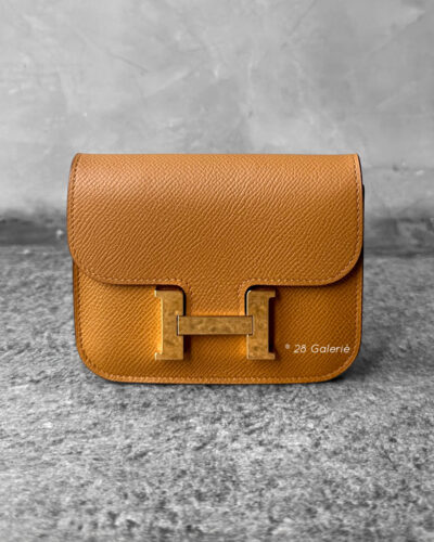 Hermes Sesame Constance Slim Wallet in Epsom Leather and Gold Hardwar