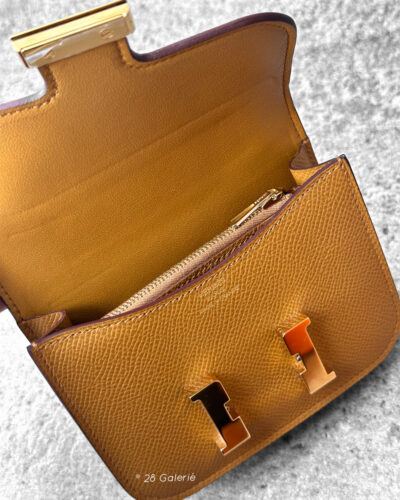 Hermes Sesame Constance Slim Wallet in Epsom Leather and Gold Hardwar