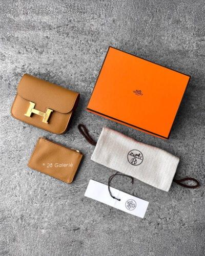 Hermes Sesame Constance Slim Wallet in Epsom Leather and Gold Hardwar