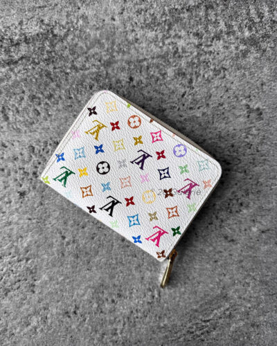 Louis Vuitton White Murakami Zippy Wallet in Monogram Canvas and Gold Hardware