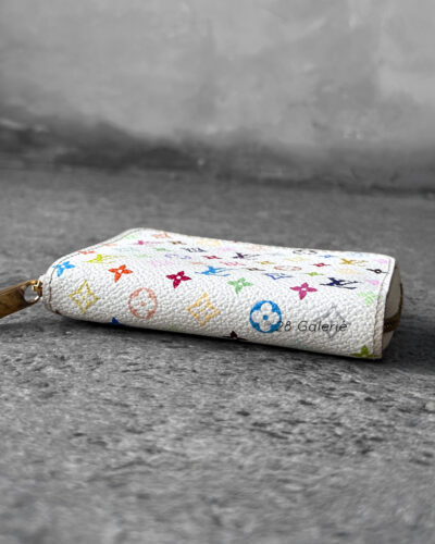 Louis Vuitton White Murakami Zippy Wallet in Monogram Canvas and Gold Hardware