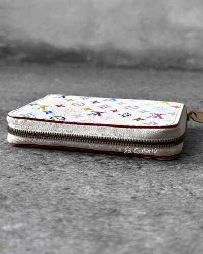 Louis Vuitton White Murakami Zippy Wallet in Monogram Canvas and Gold Hardware
