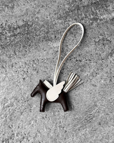 Hermes Chocolat/Craie Rodeo Charm Pegase PM in Agneau/Swift Leather