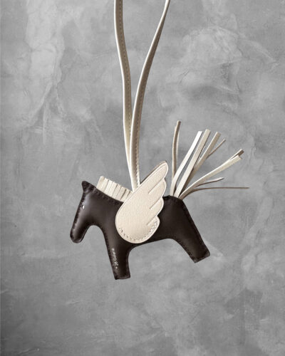 Hermes Chocolat/Craie Rodeo Charm Pegase PM in Agneau/Swift Leather