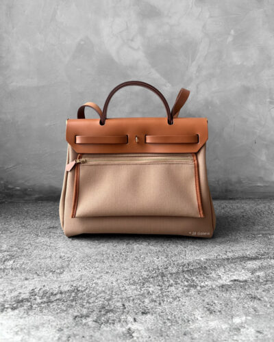 Hermes Natural Vache and Beton Toile Zip 31 Herbag and Gold Hardware