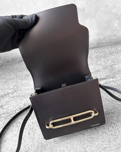 Hermes Noir Mini Sac Roulis in Evercolor Leather and Gold Hardware
