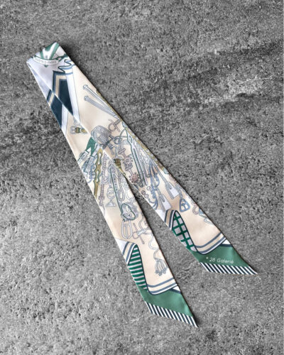 Hermes Vert/Beige/Gris Perle Bouquets Sellier Silk Twilly