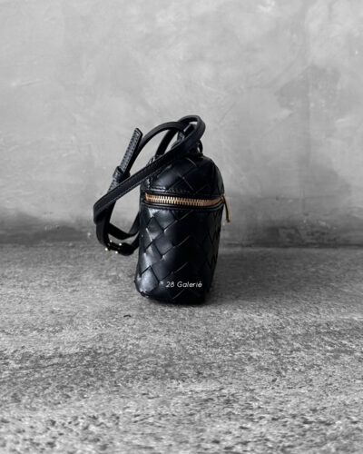 Bottega Veneta Black Bang Bang Vanity Case Bag in Intrecciato Leather and Gold Hardware