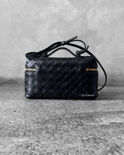 Bottega Veneta Black Bang Bang Vanity Case Bag in Intrecciato Leather and Gold Hardware