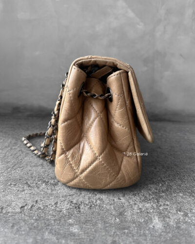 Chanel Beige Accordion Flap in Calfskin Leather and Aged Silver Hardware