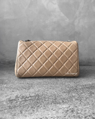 Chanel Beige Accordion Flap in Calfskin Leather and Aged Silver Hardware