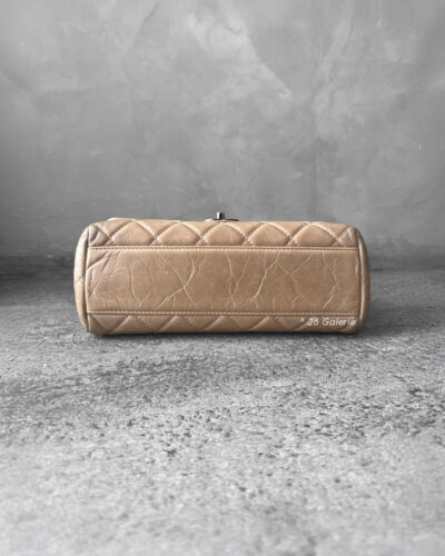 Chanel Beige Accordion Flap in Calfskin Leather and Aged Silver Hardware