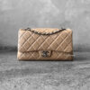 Chanel Beige Accordion Flap in Calfskin Leather and Aged Silver Hardware