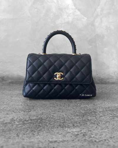 Chanel Black Mini Coco Top Handle in Caviar Leather and Gold Hardware