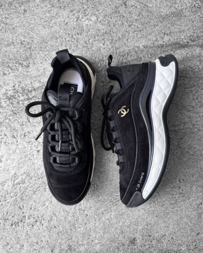 Chanel Black Suede Low Top Sneakers