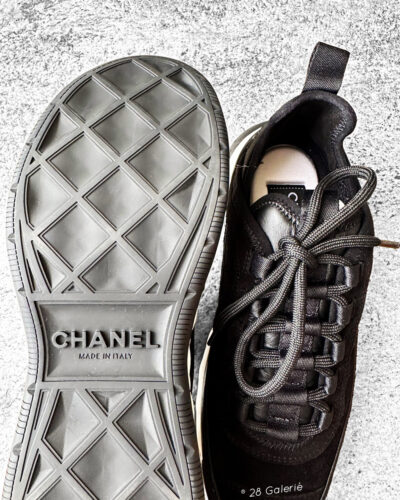 Chanel Black Suede Low Top Sneakers