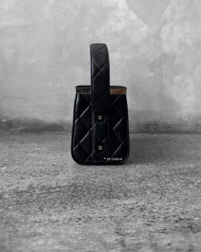 Chanel Black Top Handle Vanity Bag in Calfskin Leather and Silver Hardware