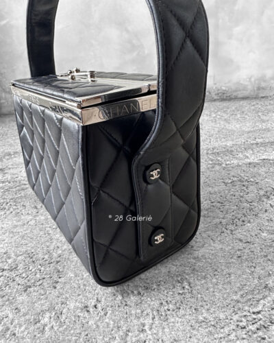 Chanel Black Top Handle Vanity Bag in Calfskin Leather and Silver Hardware