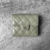 Chanel Khaki Green Tri-fold Wallet in Caviar Leather and Silver Hardware