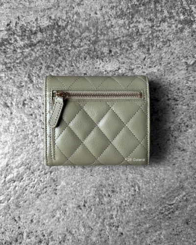 Chanel Khaki Green Tri-fold Wallet in Caviar Leather and Silver Hardware