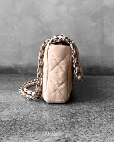 Chanel Small Beige Chain Around Flap in Calfskin Leather and Silver Hardware
