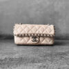 Chanel Small Beige Chain Around Flap in Calfskin Leather and Silver Hardware