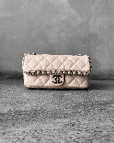Chanel Small Beige Chain Around Flap in Calfskin Leather and Silver Hardware