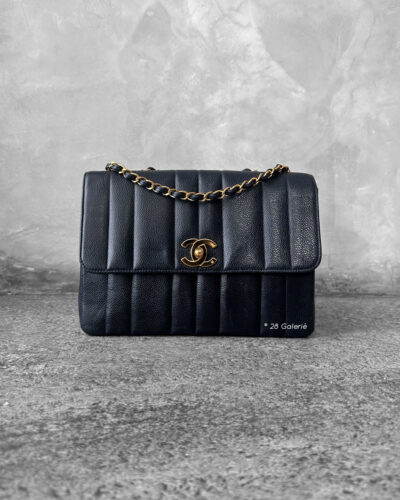 Chanel Vintage Navy Blue Medium Flap in Caviar Leather and 24k Gold Hardware