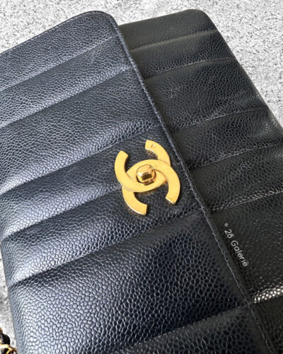 Chanel Vintage Navy Blue Medium Flap in Caviar Leather and 24k Gold Hardware