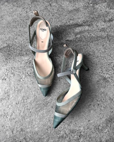 Fendi Colibri Lite Matcha Green Mesh Medium Heeled slingbacks
