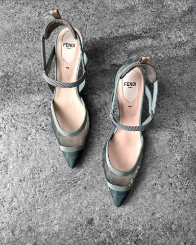 Fendi Colibri Lite Matcha Green Mesh Medium Heeled slingbacks