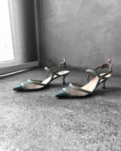 Fendi Colibri Lite Matcha Green Mesh Medium Heeled slingbacks