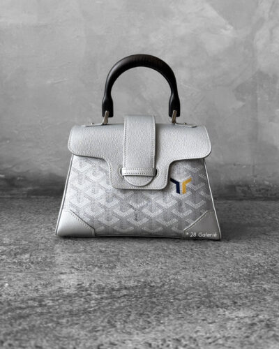Goyard Limited Edition Silver Mini Saigon in Calfskin Leather/Goyardine Canvas and Silver Hardware