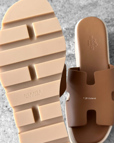 Hermes 37EU Naturel Eze 30 Sandal in Calfskin Leather and Light Cork Platform