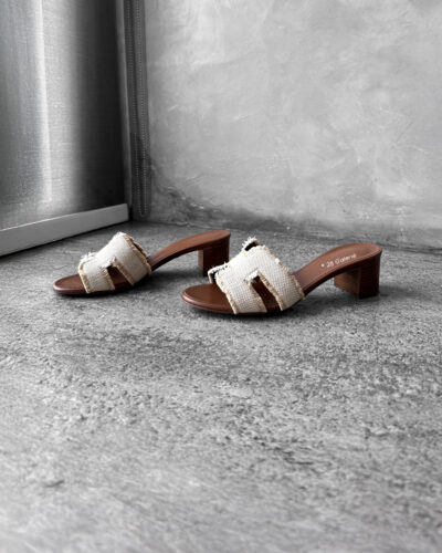 Hermes Beige Femme Oasis en Toile Fabric Slide Sandal