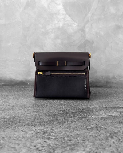 Hermes EbeneEbene Mini Zip 20 Herbag in Toile FabricLambskin Leather and Gold Hardware
