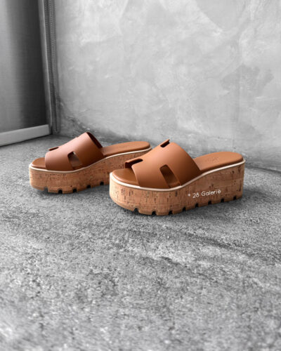 Hermes Naturel 38EU Eze 30 Sandal in Calfskin Leather and Light Cork Platform