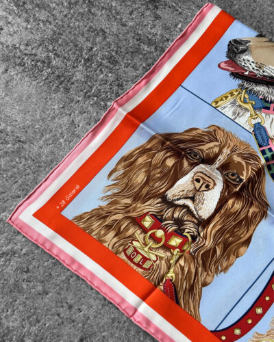 Hermes Rose/Bleu Cre/Rouge 70 Sole Vintage Jour De Casting Scarf in Silk Fabric