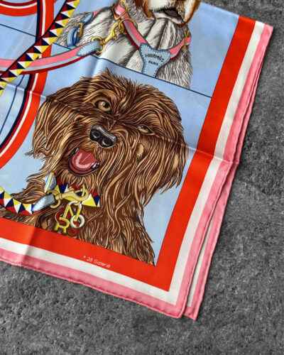 Hermes Rose/Bleu Cre/Rouge 70 Sole Vintage Jour De Casting Scarf in Silk Fabric