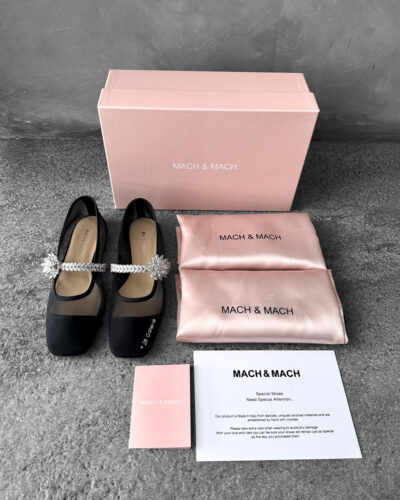 Mach & Mach Black Lotus Ballet Flats in Mesh Fabric