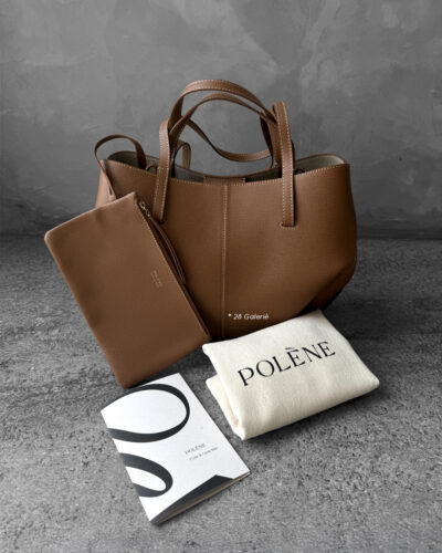 Polene Camel Mini Cyme in Texture Calfskin Leather with Suede Lining