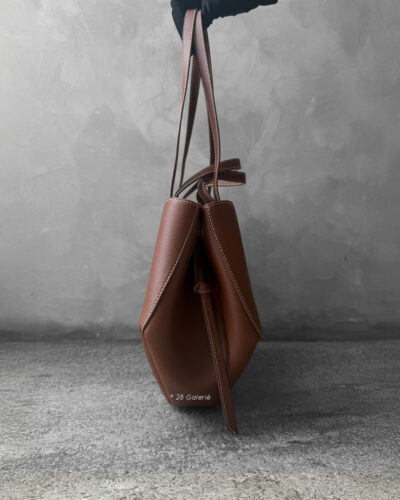 Polene Cognac Mini Cyme in Texture Calfskin Leather with Suede Lining