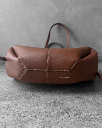 Polene Cognac Mini Cyme in Texture Calfskin Leather with Suede Lining