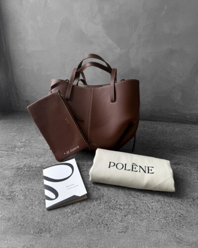 Polene Cognac Mini Cyme in Texture Calfskin Leather with Suede Lining