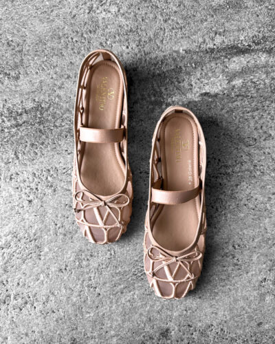 Valentino Pink Signature Vlogo Ballerina Flats in Mesh Fabric