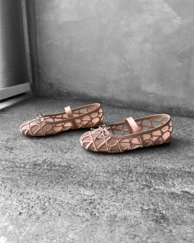Valentino Pink Signature Vlogo Ballerina Flats in Mesh Fabric