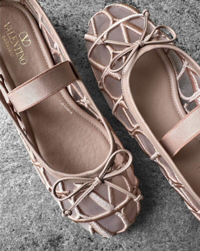 Valentino Pink Signature Vlogo Ballerina Flats in Mesh Fabric