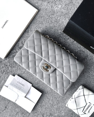 Chanel Small 21A Dove Gray in Caviar Leather and Gold Hardware