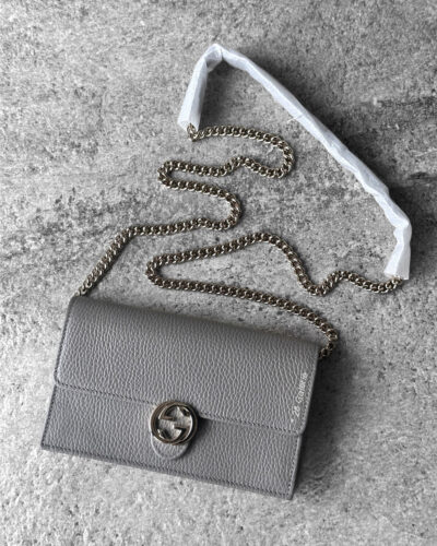 Gucci Gray Interlocking GG Logo and Silver Hardware