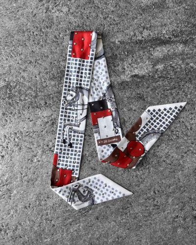 Hermès Blanc/Gris/Brun Cavalier en Formes Studded Twilly